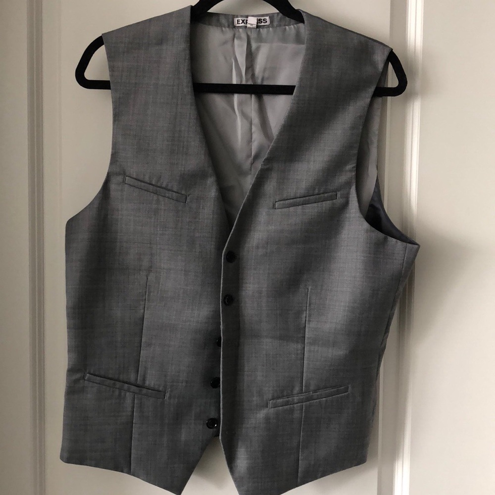 Express Gray Wool Oxford Suit Vest